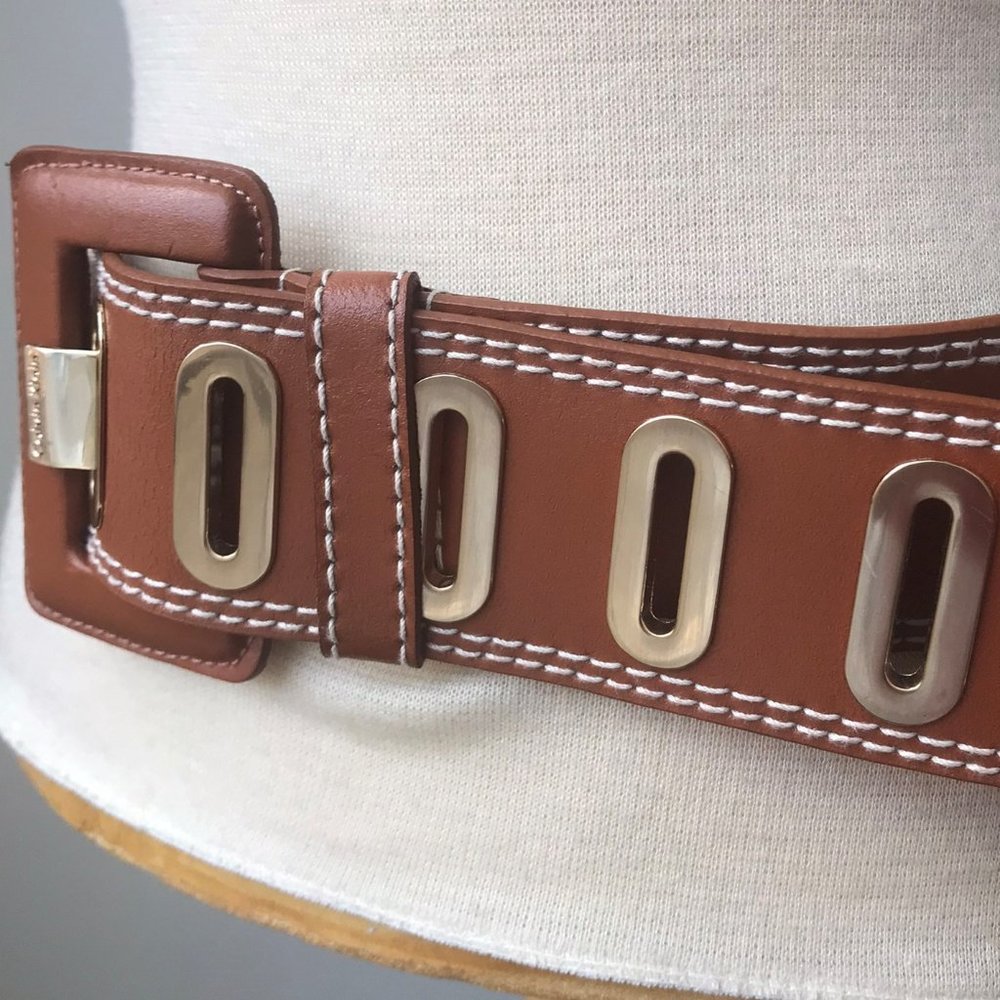 Calvin Klein Cognac Colour Square Buckle Leather Buckle Made in Italy